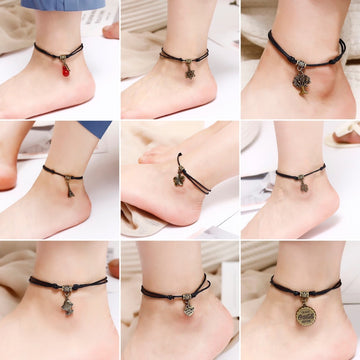 Bohemia Butterfly Heart Tree Tower Pendant Ankle for Women Black Rope Bracelets on Leg Choker Ankles Sandal China Jewelry Gift daiiibabyyy